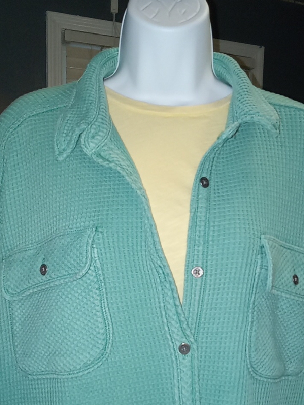 aerie Green Waffle Knit Button-Front Shirt - Picture 6 of 7
